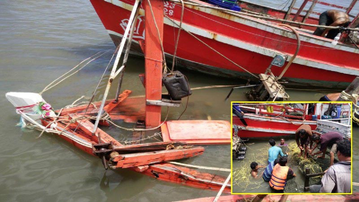 หวิดดับ!! เรือวางลอบปูถูกคลื่นซัดล่มกลางทะเลหน้าหาดไม้รูด ไต๋เรือลูกเรือรอดชีวิตโชคดี เพื่อนประมงเข้าช่วยทัน (มีคลิป)