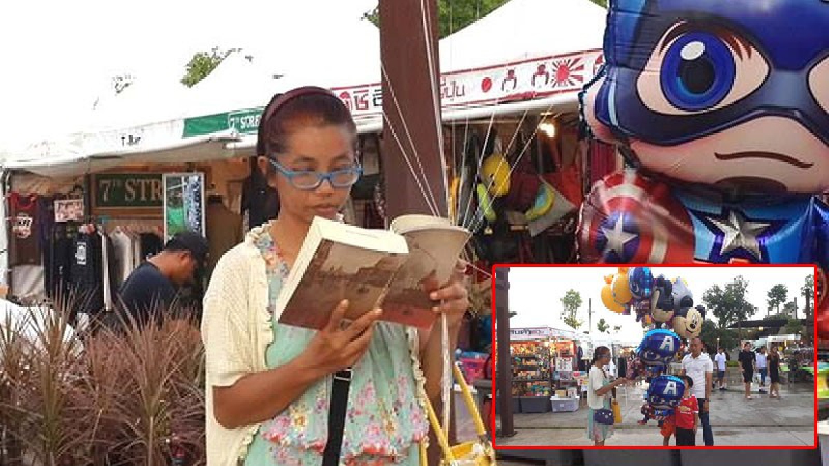 เยาวชนควรเอาแบบอย่าง!! สาวใหญ่เมืองตรัง "ขายลูกโป่ง" แต่ยามว่างคว้าหนังสือมาอ่าน เผยตนชอบอ่านหนังสือมาก (มีคลิป)