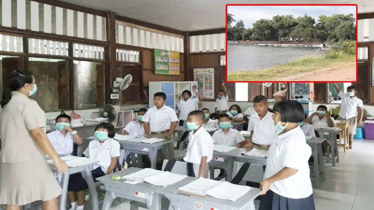 เน่าเหม็นสุดๆ!? หน่วยงานรัฐประชุมแก้ปัญหาผลกระทบนากุ้งที่ "รร.บ้านฝั่งแดง" ครู-นักเรียนยังสวมหน้ากากอนามัยเรียนหนังสือเหมือนเดิม
