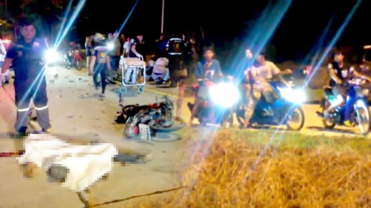 ซิ่งท้านรก!! กลุ่มนักซิ่งนัดประชันความเร็วแว้นจักรยานยนต์ ชนกันเอง ดับสยอง 2 ศพ เจ็บสาหัส 1 ราย สภาพรถพังยับเยิน (มีคลิป)