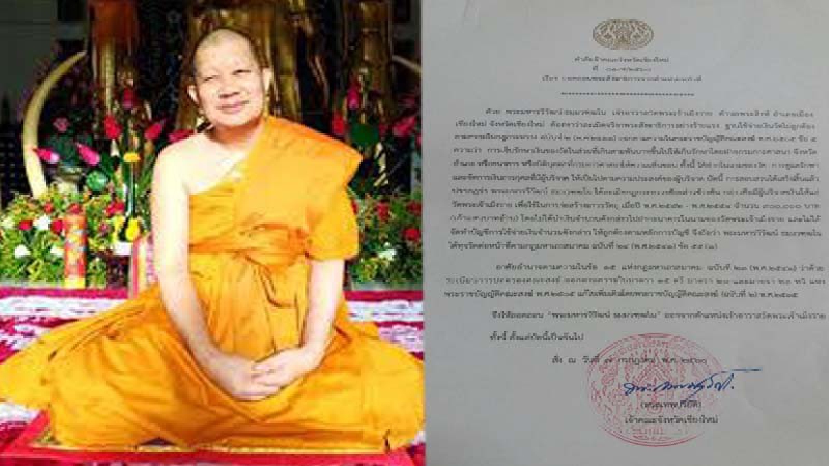 โดนแล้ว!! เจ้าคณะเชียงใหม่ สั่งปลดจากตำแหน่งสังฆาธิการ "พระมหารวีวัฒน์" พ้นจากเจ้าอาวาสวัดดัง หลังหลักฐานชี้ชัด"โกงเงินวัด" (คลิป)