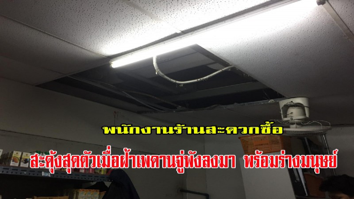แทบช็อคทั้งยืน!!!หนุ่มพนง.ร้านสะดวกซื้อกำลังสาละวนจัดของจู่ๆหลังคาฝ้าเพดานพังลงมา!!สะดุ้งสุดตัวเมื่อเห็นสิ่งที่ตกลงมาเป็นร่างของมนุษย์ โร่แจ
