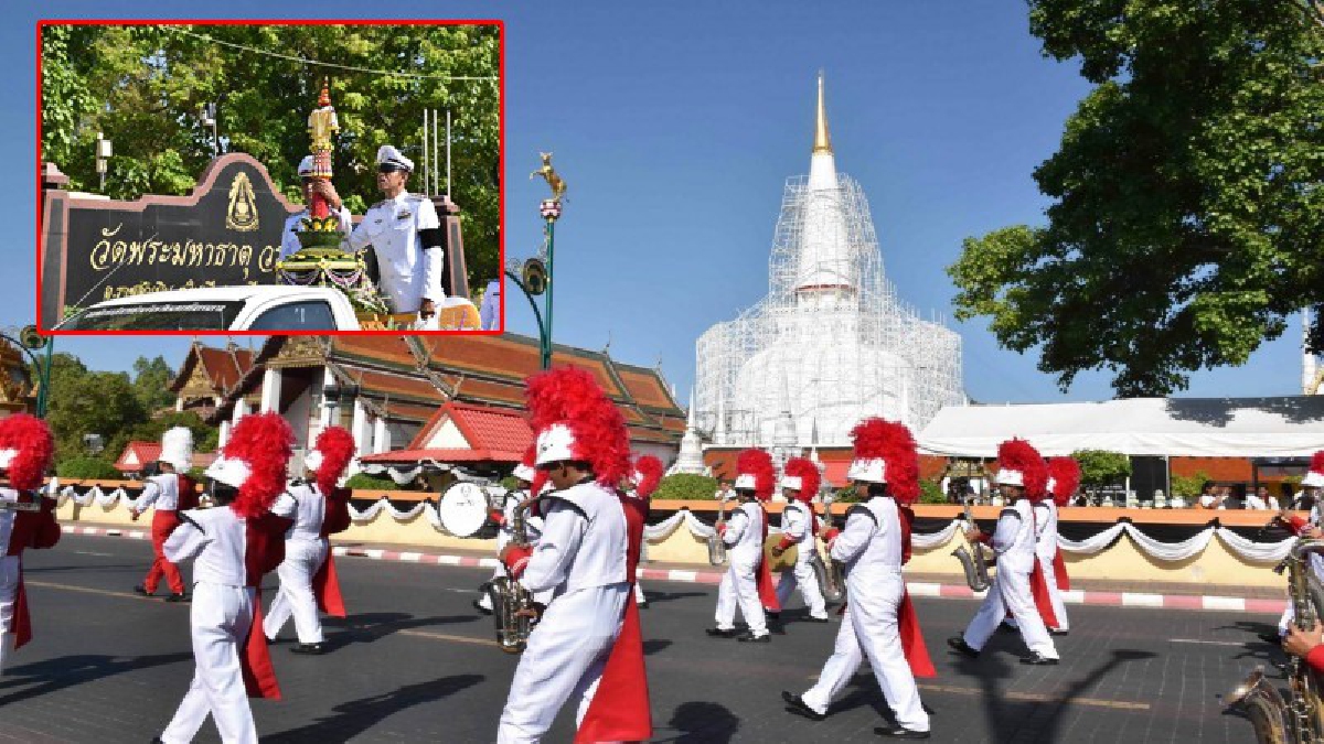 สุดอลังการ!! เมืองคอน จัดริ้วขบวนรถ "บุษบก" แห่เทียนพรรษาพระราชทานในหลวง รัชกาลที่ 10 ก่อนถวายเป็นพุทธบูชาองค์พระบรมธาตุเจดีย์