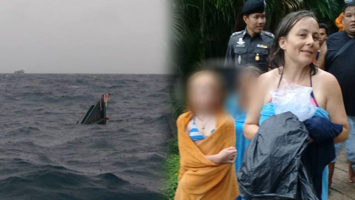 สุดระทึก!! คลื่นลมซัดเรือนักท่องเที่ยวต่างชาติ ล่มใกล้เกาะเต่า เดชะบุญนายท้ายเรือช่วยพาเข้าฝั่งรอดตายทั้ง 5 ชีวิต (มีคลิป)