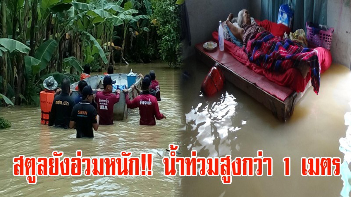 สตูลยังอ่วมหนัก!! น้ำท่วมสูงกว่า1 เมตร เร่งอพยพผู้ป่วยติดเตียงไว้ในที่ปลอดภัย ขณะที่พื้นที่เศรษฐกิจ อ.ละงู น้ำทะลักเข้าท่วมแล้ว (มีคลิป)