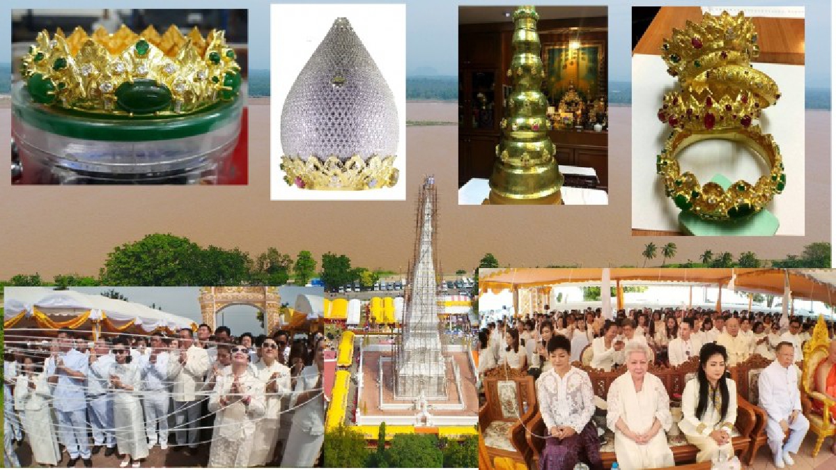 เป็นบุญตาที่ได้เห็น!!พุทธศาสนิกชนไทย-ลาว ร่วมใจบูรณะยอดฉัตรหุ้มทองคำฝังเพชรที่ พระธาตุท่าอุเทน ถวายเป็นพุทธบูชา (มีคลิป)