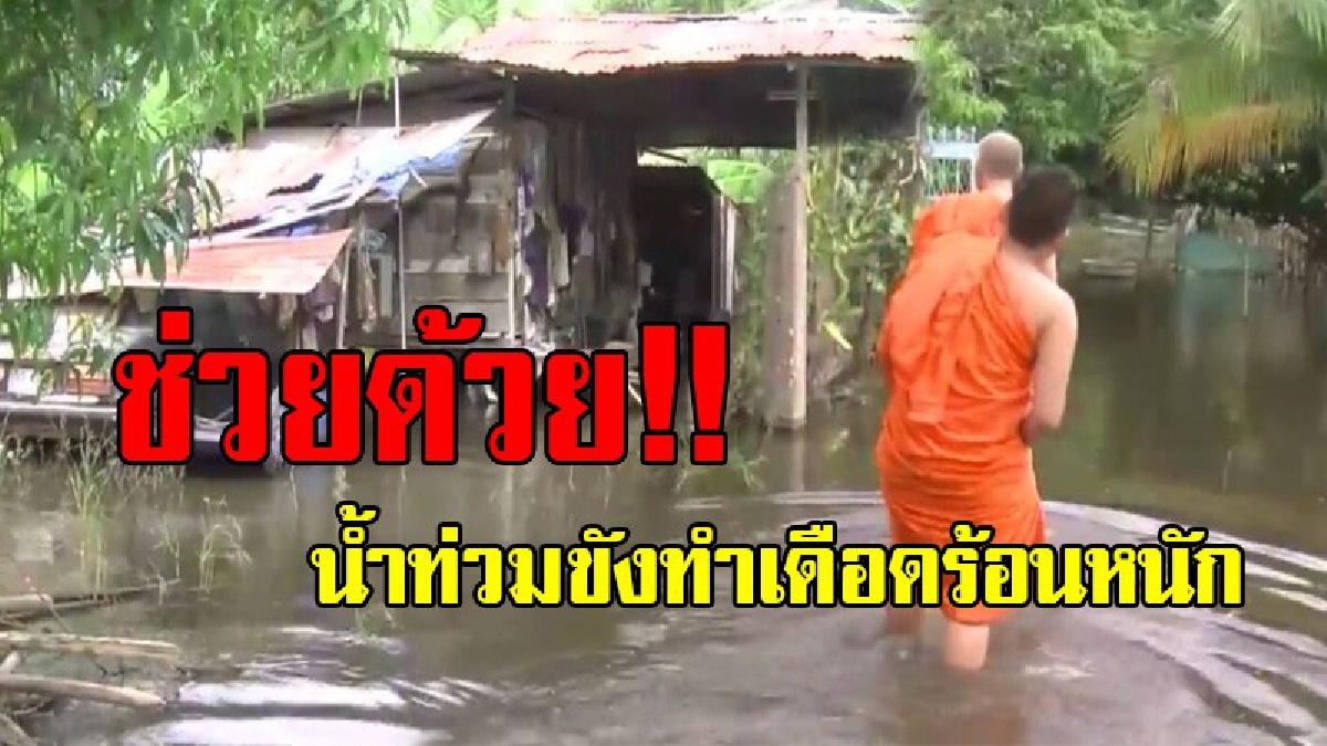 สัญจรลำบาก..!! น้ำท่วมขังทำพระและชาวบ้านเดือดร้อนหนัก วอนช่วยเหลืออย่างถาวร(มีคลิป)