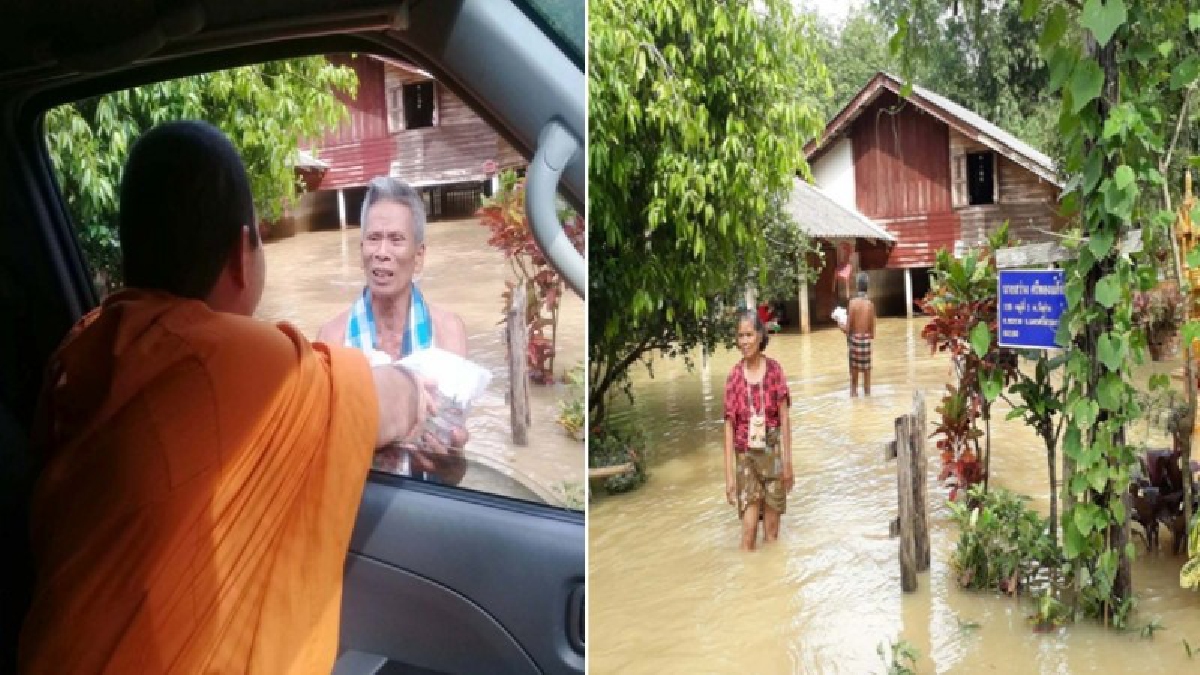 พระมาโปรด !! เจ้าอาวาสวัดเขาพระทอง เมืองคอน ขนข้าวสารอาหารแห้งลุยน้ำ ช่วยเหลือผู้ประสบภัยน้ำท่วม ต่างยิ้มรับด้วยความซาบซึ้ง (คลิป)