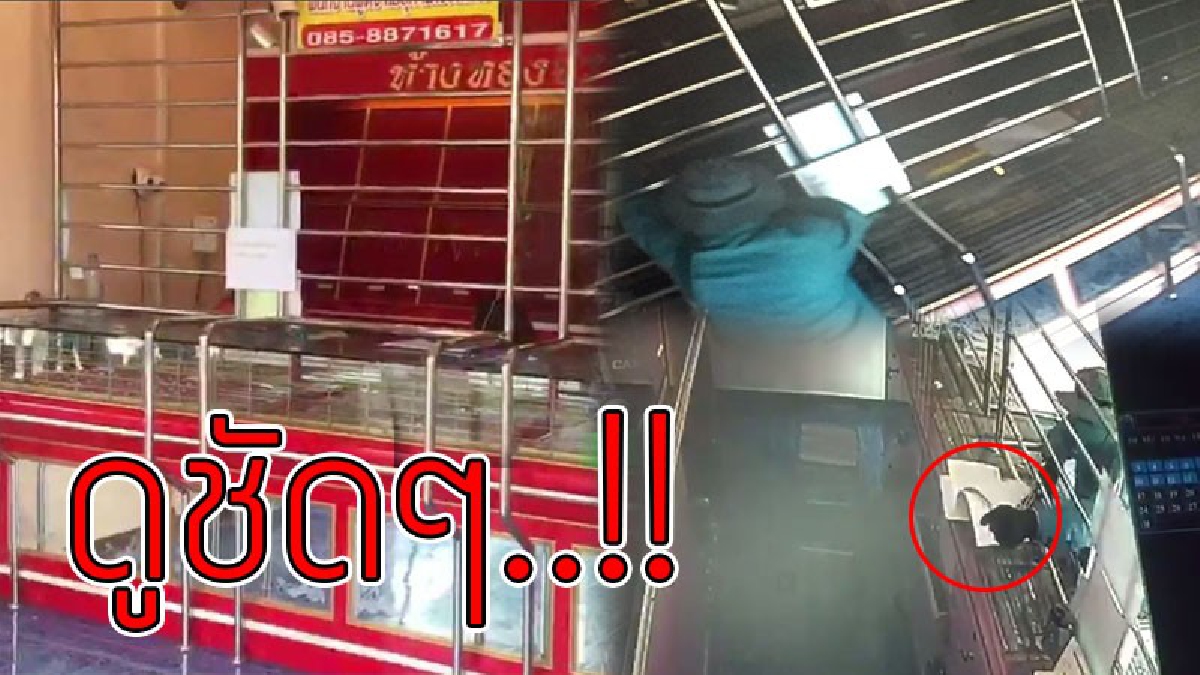 ดูกันชัดๆ..!? เปิดภาพวงจรปิด นาทีคนร้ายควงปืนบุกเดี่ยวจี้ข้ามรั้วเหล็กดัดร้านทอง ข่มขู่พนักงานหยิบสร้อย 18 เส้นส่งให้คนร้ายอย่างง่ายดาย..!!