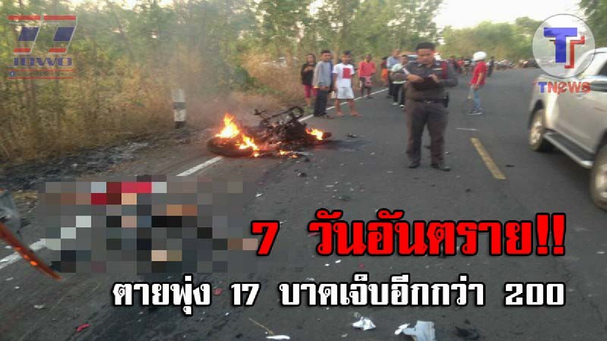 บุรีรัมย์ปิด 7 วันอันตราย..! ยอดผู้เสียชีวิตพุ่ง 17 ราย เจ็บกว่า 200 ราย โดยส่วนใหญ่เกิดอุบัติเหตุขึ้นบนถนนสายรอง (ชมคลิป)