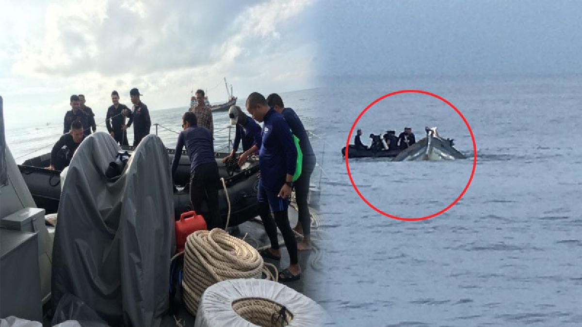 เข้าช่วยเหลือแล้ว..!?? ทร.ส่งเรือตรวจการณ์ 995 พร้อมชุดปฏิบัติการพิเศษ เข้าผูกมัดเรือประมงที่จมทะเล เพื่อเตรียมลากเข้าฝั่ง..!!