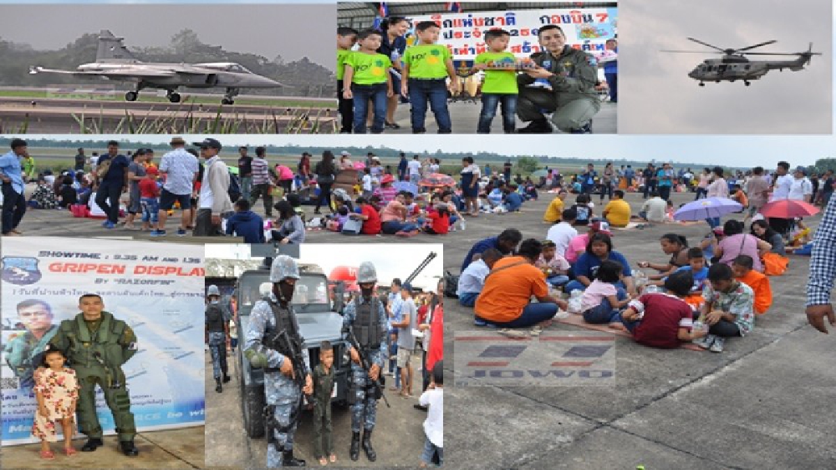 กองบิน7นำเครื่องกริพเพนขึ้นบินผาดแผลงท้าทายมฤตยูในวันเด็กท่ามกลางความตื่นตาตื่นใจของผู้ร่วมงานกว่า10,000คน(มีคลิป)