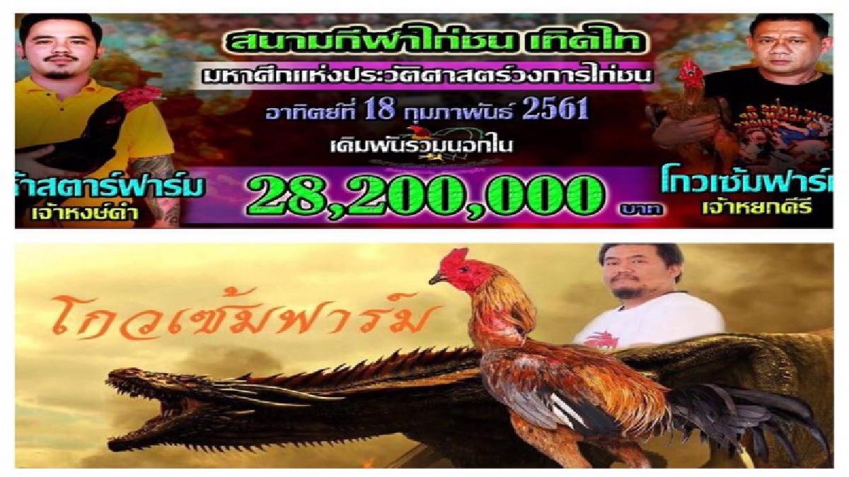 สจ.เซ้มจัดให้” ไก่ชนคู่ประวัติศาสตร์วางเดิมพันสูงสุด 28.2 ล้านบาท