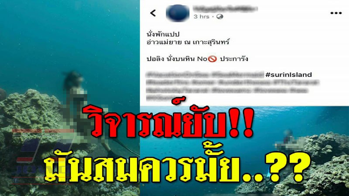 ฉาวโฉ่งามหน้าไม่หยุดหย่อน ! สาวบิกินี่ โพสต์ท่าสุดเซ็กซี่ บนปะการังหมู่เกาะสุรินทร์ ลั่นนั่งบนโขดหิน No ปะการัง (ชมคลิป)