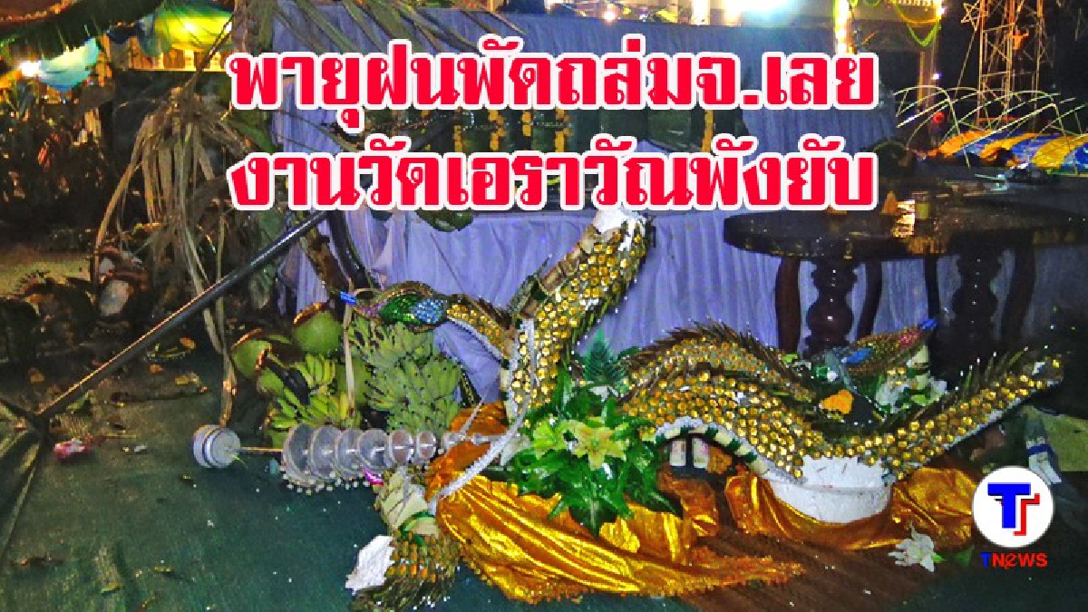 พายุฤดูร้อน..พัดถล่มงานวัดเอราวัณพังยับเยิน (มีคลิป)