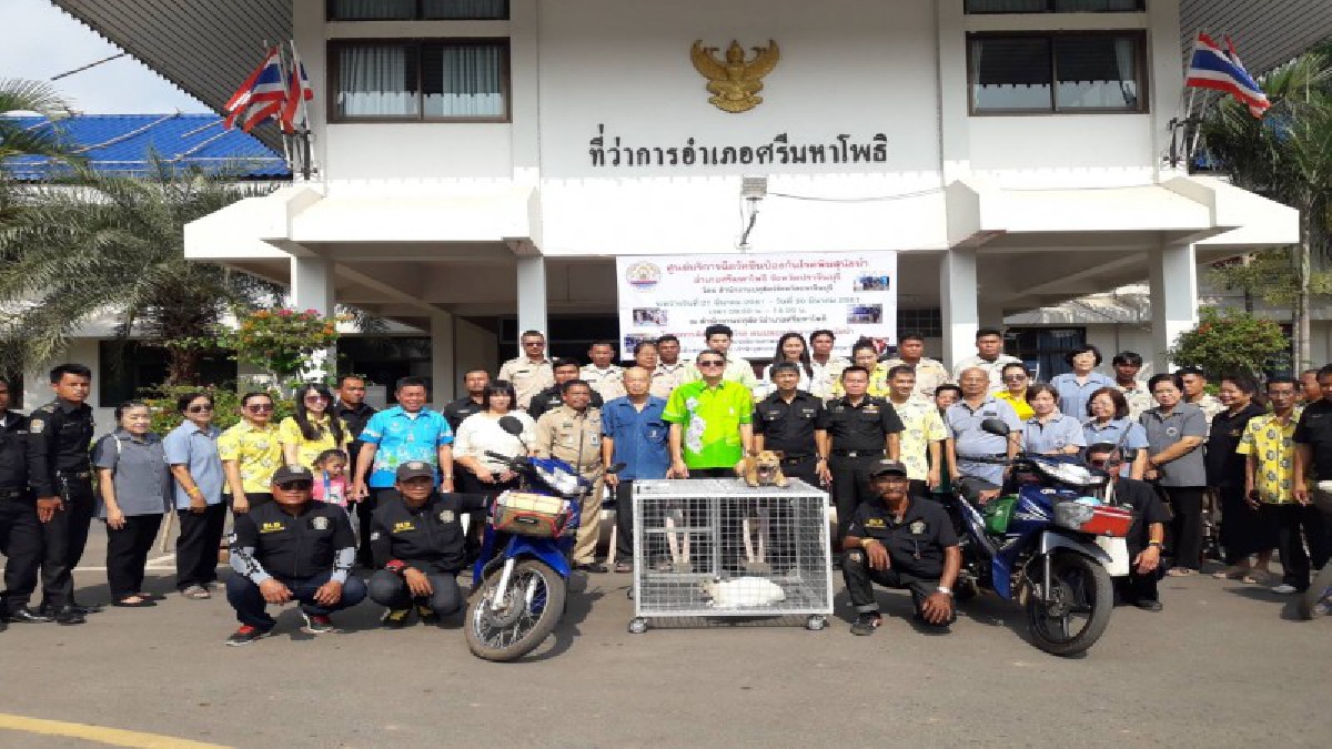 อำเภอศรีมหาโพธิ จัดเจ้าหน้าที่ปศุสัตว์จังหวัดฉีดวัคซีนสุนัข และแมว ป้องกันโรคพิษสุนัขบ้า 90 หมู่บ้าน 10 ตำบล (คลิป)
