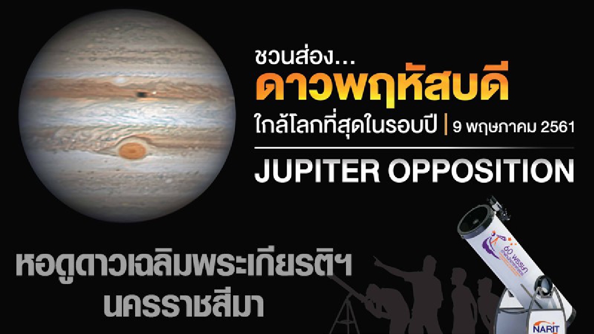 คนโคราช ได้เห็นดาวเคราะห์ยักษ์ แบบเต็มตาตลอดคืน เตรียมตั้งจุดสังเกตการณ์ "ดาวพฤหัสบดี" ใกล้โลกที่สุดในรอบปี (มีคลิป)