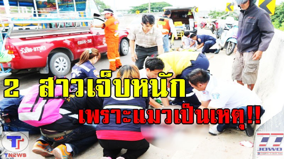 เกือบไม่รอดเสียแล้ว!! 2 สาวขี่จยย.พาแมวไปหาหมอเสียหลักชนราวสะพานบาดเจ็บสาหัส (มีคลิป)