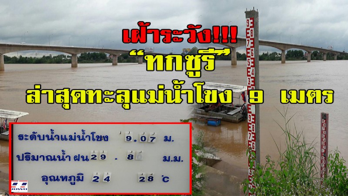 เฝ้าระวัง!!! พายุ ทกซูรี ขณะระดับน้ำในแม่น้ำโขงที่ไหลผ่านหนองคาย ขึ้นสูงอย่างต่อเนื่อง ล่าสุดทะลุ 9 เมตรแล้ว