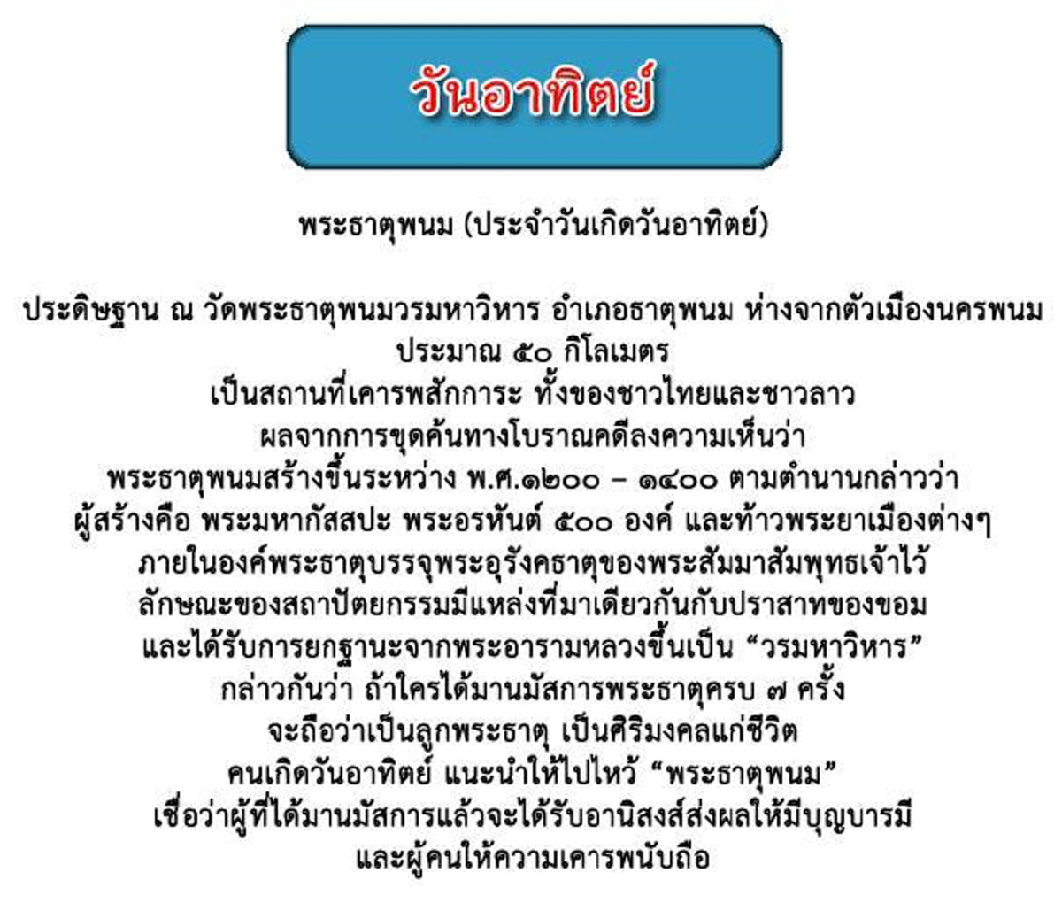 สักการะพระธาตุ...ที่จังหวัดนครพนมเพื่อเสริมมงคลแก่ชีวิต ไหว้ตามวันเกิดทั้ง 7 วัน !!