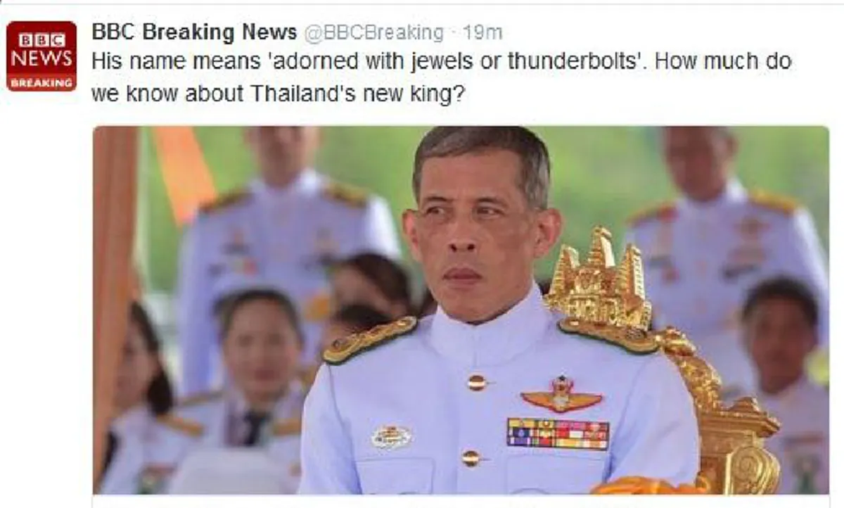 สื่อโลกพร้อมใจเผยแพร่ข่าวมหามิ่งมงคลการสืบราชสันตติวงศ์  "สมเด็จพระเจ้าอยู่หัวมหาวชิราลงกรณ บดินทรเทพยวรางกูร"  # ขอทรงพระเจริญยิ่งยืนนาน