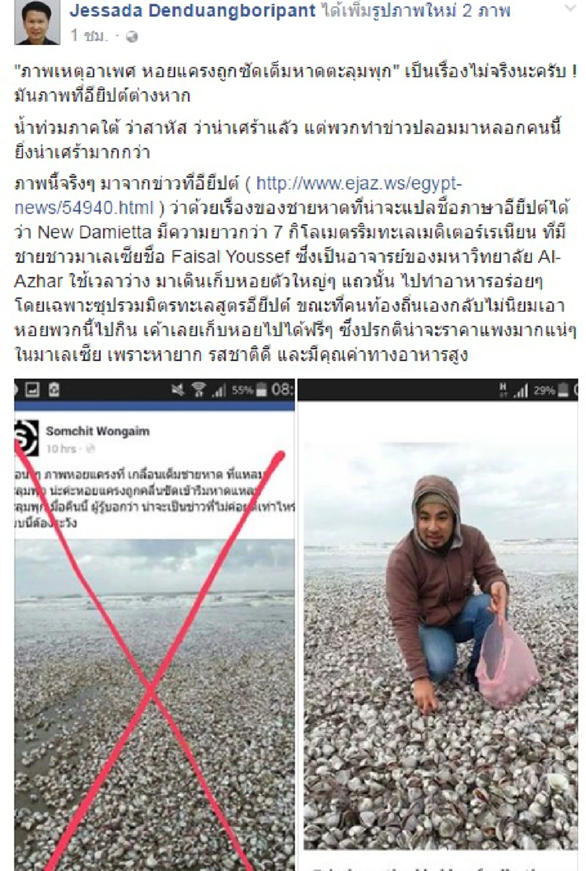 อย่ามามั่ว!!!อ.จุฬา แฉภาพหอยแครงเต็มหาดตะลุมพุกเรื่องไม่จริง...จวกคนโพสต์"น้ำท่วมใต้ว่าสาหัสน่าเศร้าแลัว พวกทำข่าวปลอมมาหลอกคน ยิ่งน่าเศร้ากว่า"(รายละเอียด+ภาพ)