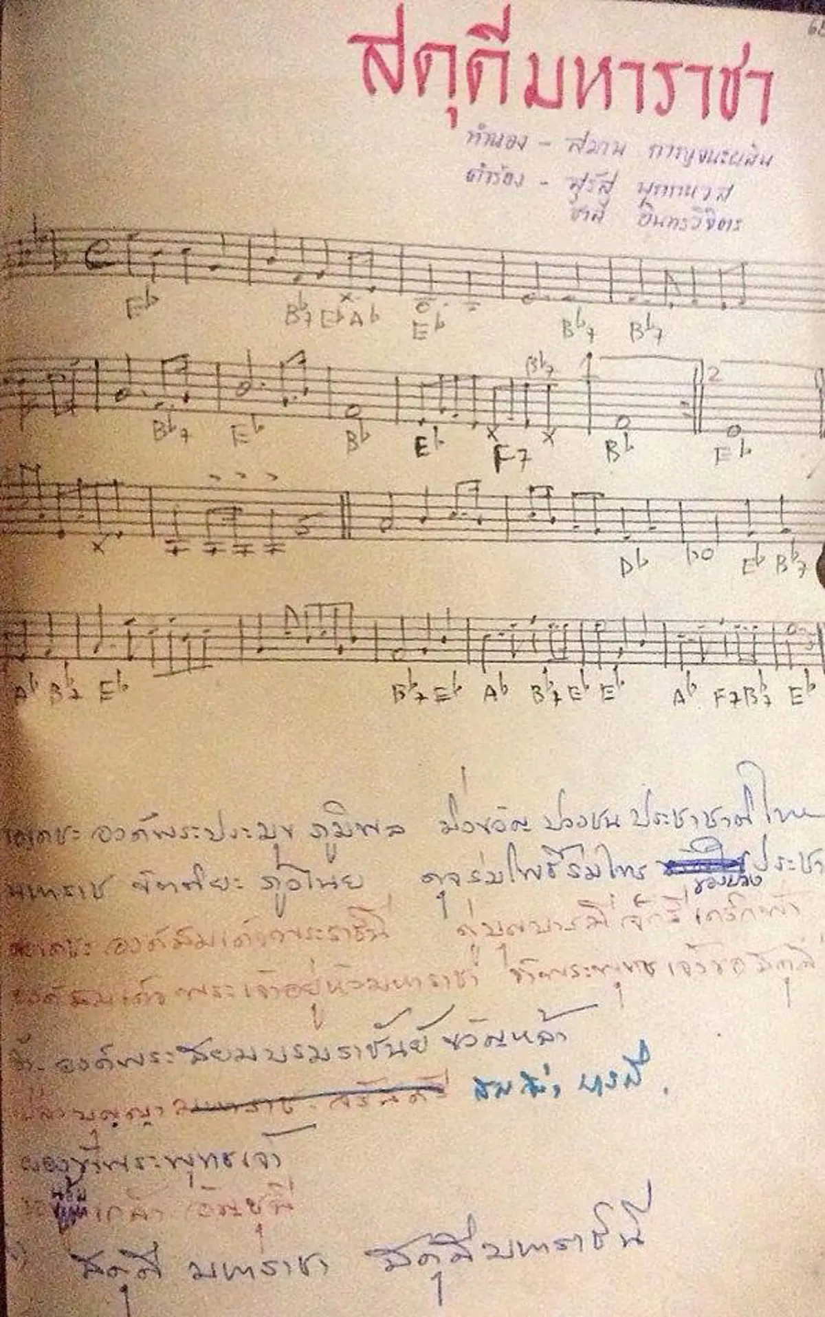 คุณรู้หรือไม่?...ที่มาของเพลง สดุดีมหาราชา.....พร้อมภาพแรกจากลายมือผู้ประพันธ์เพลง...