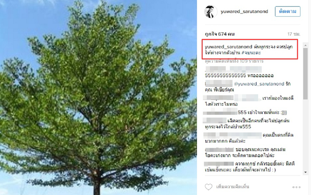 เดือดร้อน"ต้นหูกระจง"!!!โดนครหาไม่หยุด "ยุวเรต" ไฮโซคนดังเลยลุกมาโพสต์ภาพต้นไม้พร้อมแคปชั่น-แฮชแท็กเด็ดทิ้งท้ายทำขาเม๊าส์ถึงซู๊ดส์ปาก !!