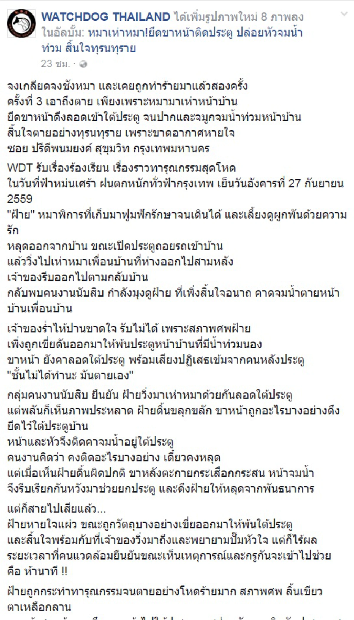 โหดเหี้ยมที่สุด!! โซเชียลแห่แชร์ "หมา" ถูกมัดขาหลัง หัวจมน้ำ  ดิ้นทุรนทุรายก่อนตาย  เจ้าของเผยเคยโดนทำร้ายกว่า 3 ครั้งแล้ว!!