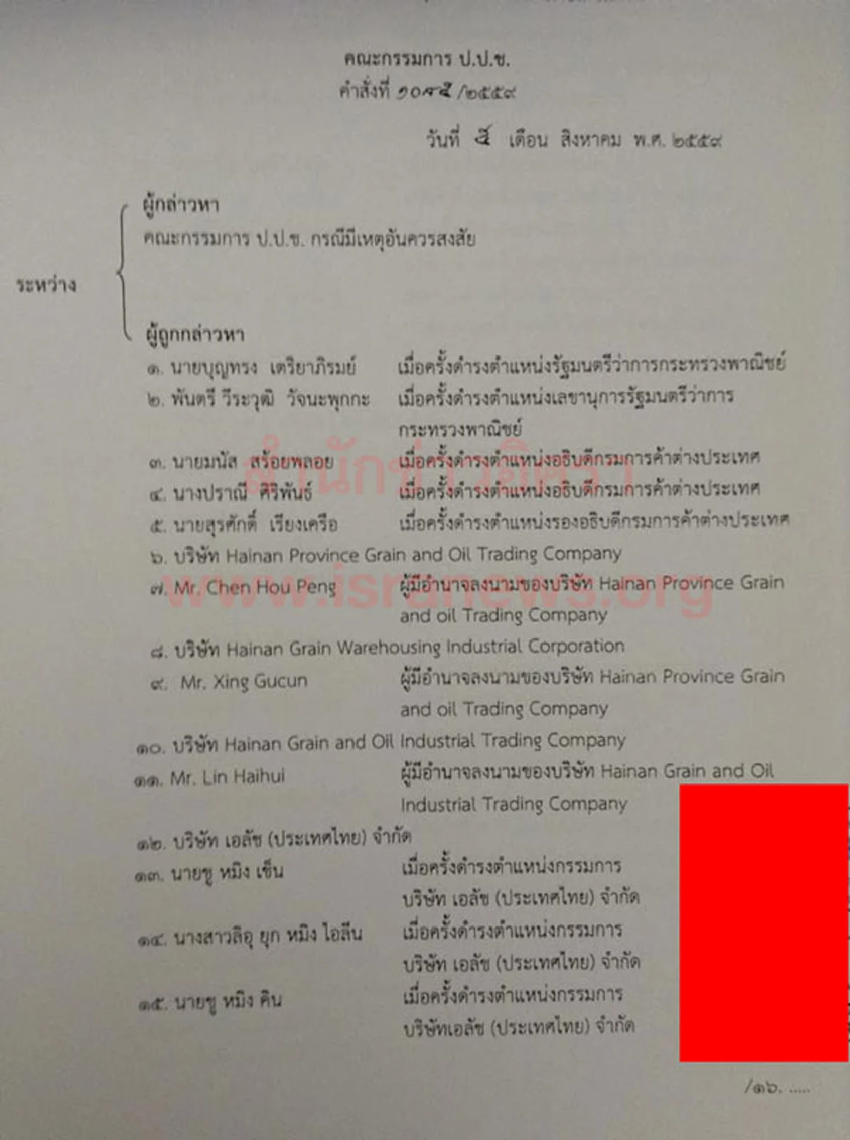 เวรกรรมใครก่อ!!! อนุฯปปช.เพิ่มชื่อผู้ถูกกล่าวหาร่วม "บุญทรง" ทุจริตมันสำปะหลังจีทูจีอีก 53 รายมี "ยรรยง พวงราช+เสี่ยเปี๋ยง" ด้วย!!?!!