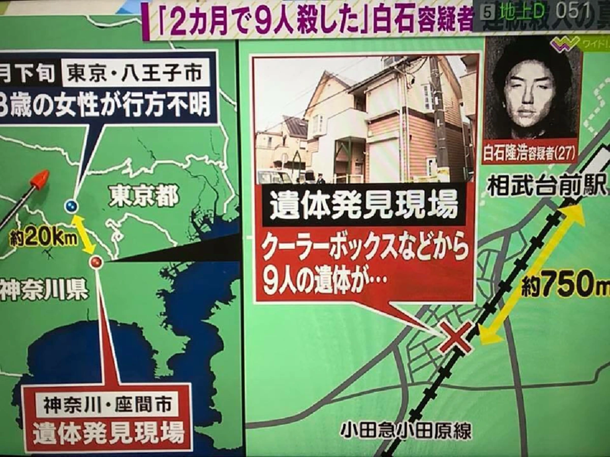 ตามติดคดีฆาตกรโรคจิตฆ่าหั่น 9 ศพในญี่ปุ่น สยองยิ่งกว่าในหนังคนร้ายสารภาพลวงเหยื่อสาววัยรุ่นผ่านทวิตเตอร์ศพแรกใช้เวลาผ่านาน 2 วัน