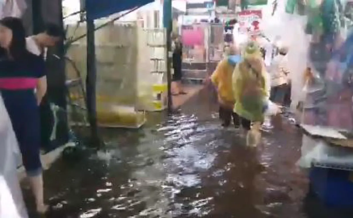 โซเชียลเผยคลิปตลาดสำเพ็ง ฝนตกน้ำท่วมขังจนกลายเป็นตลาดน้ำ (คลิป)