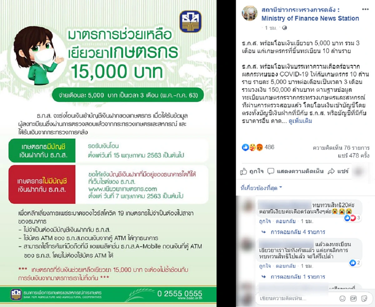ธ.ก.ส.แจ้งแล้ววันโอนเงินเยียวยา 15,000 อ่านรายละเอียดแจ้งบัญชีเงินฝากผ่านเว็บไซด์ได้ตั้งแต่ 7 พ.ค.นี้