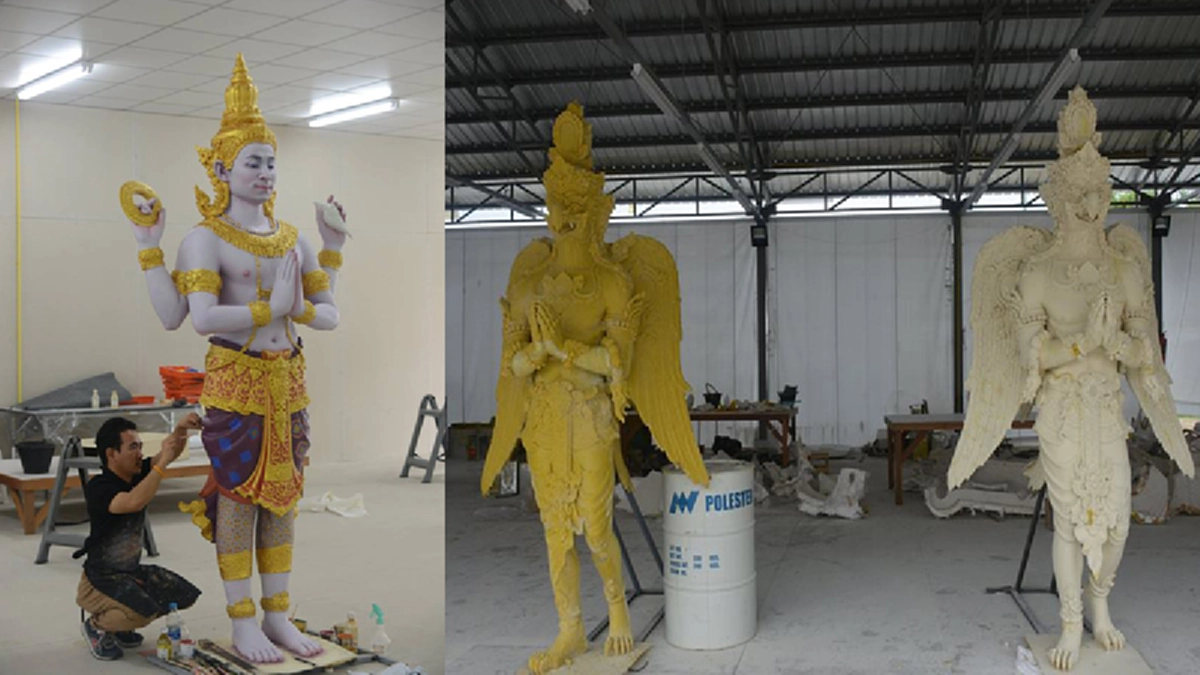 คืบหน้ากว่า ๕๒% แล้ว...กรมศิลป์เผย ภาพรวมคืบหน้าเกินครึ่ง  รูปปั้นพระนารายณ์ที่ถอดแบบจากพระพักตร์ในหลวง กำลังเขียนสีและปั้นรายละเอียด!