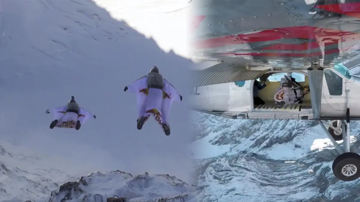 #แรงข้ามโลก!! เมื่อสมาชิก "Red bull" โชว์การเล่น "Wingsuit sky diving" โดดจากยอดเขาเพื่อเข้าเครื่องบิน มียอดคนดูกว่า 31 ล้านครั้ง!!(ชมคลิป)