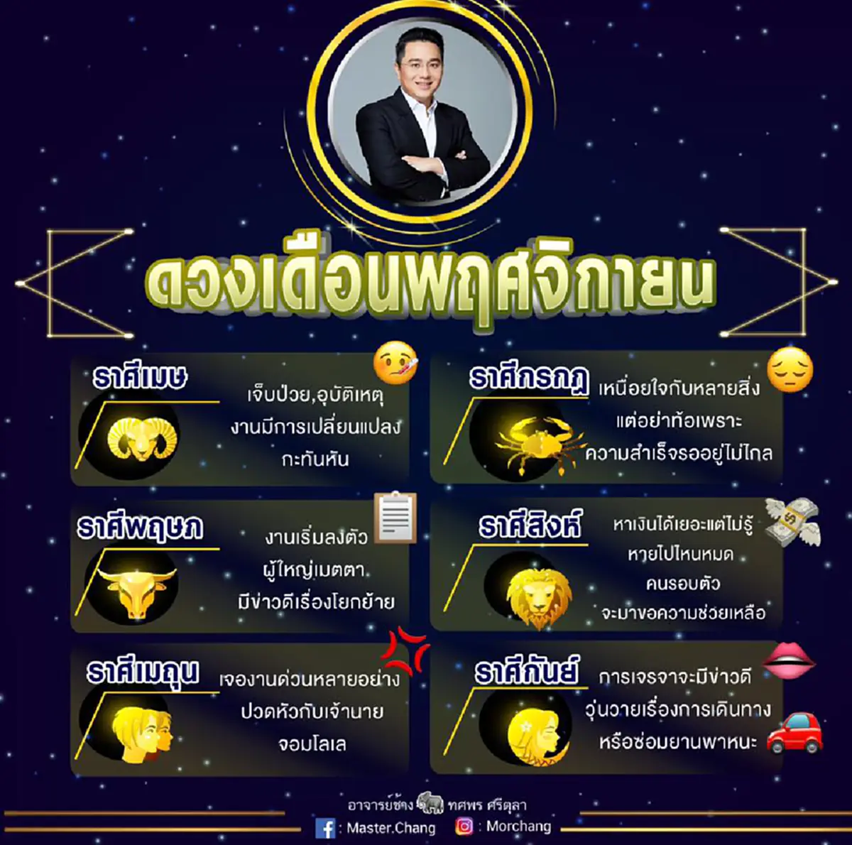 ยิ้มรับ "หมอช้าง ทศพร" เปิดดวงเดือน พ.ย. มีราศีสุดดวงดีทั้งงาน-เงินคล่องตัว