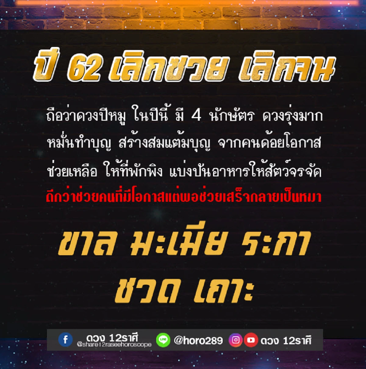 นักษัตร  \"เลิกซวย เลิกจน ดวงดีปีหมู\" พุทธศักราช 2562