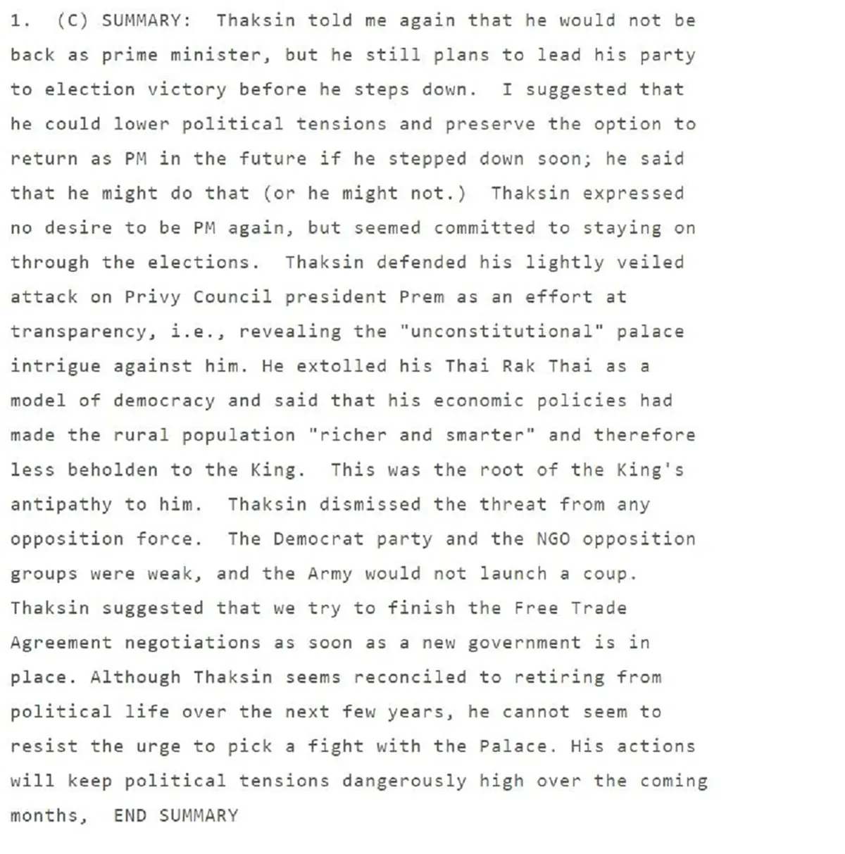 สรุป 12 ข้อ! เอกสารหลุดวิกิลีกส์! บทสนทนาก้าวล่วงสถาบัน "ฑูตมะกัน-ทักษิณ" ดิ้นไม่หลุด! หลักฐานชัด!