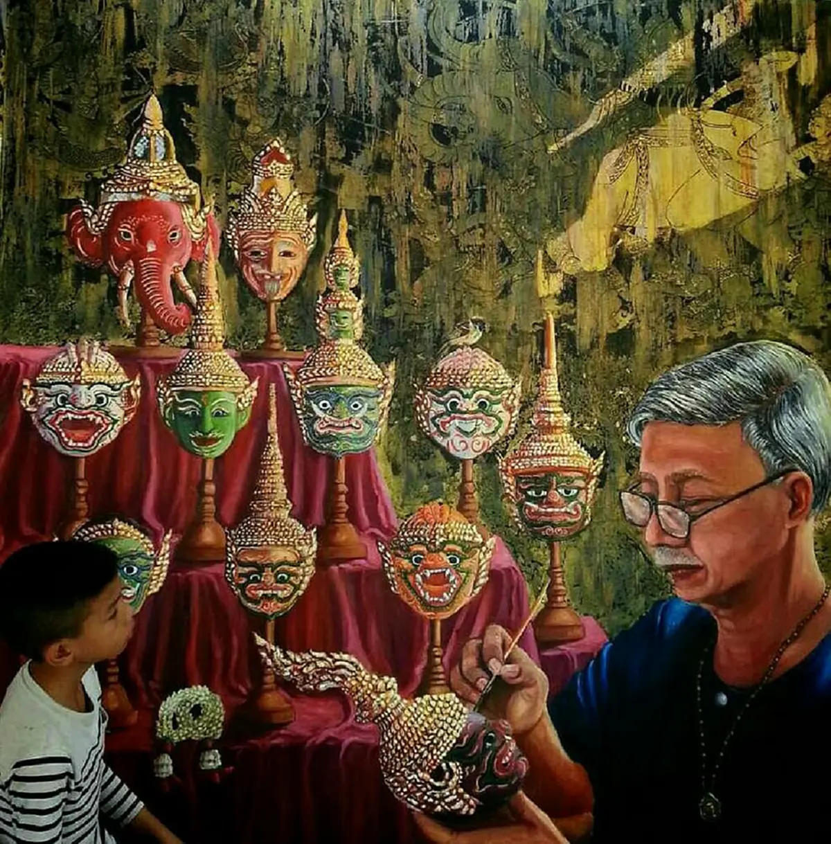แชร์ให้โลกรู้ว่านี้คือเด็กไทย!! ด.ช.วัย 11ขวบ ใช้เวลา 79 วันหลังเลิกเรียน วาดภาพหัวโขน ขนาด 200×200 ซ.ม ด้วยสีน้ำมัน-อะคริลิคและทองคำเปลว!