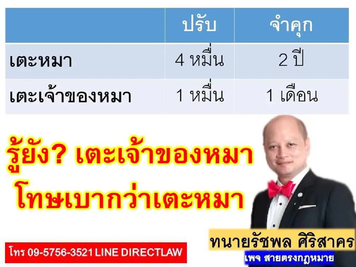 เตะใครละทีนี้!! "กฏหมายไทยน่ารู้? เตะเจ้าของหมา โทษเบากว่าเตะหมา!! (รายละเอียด)