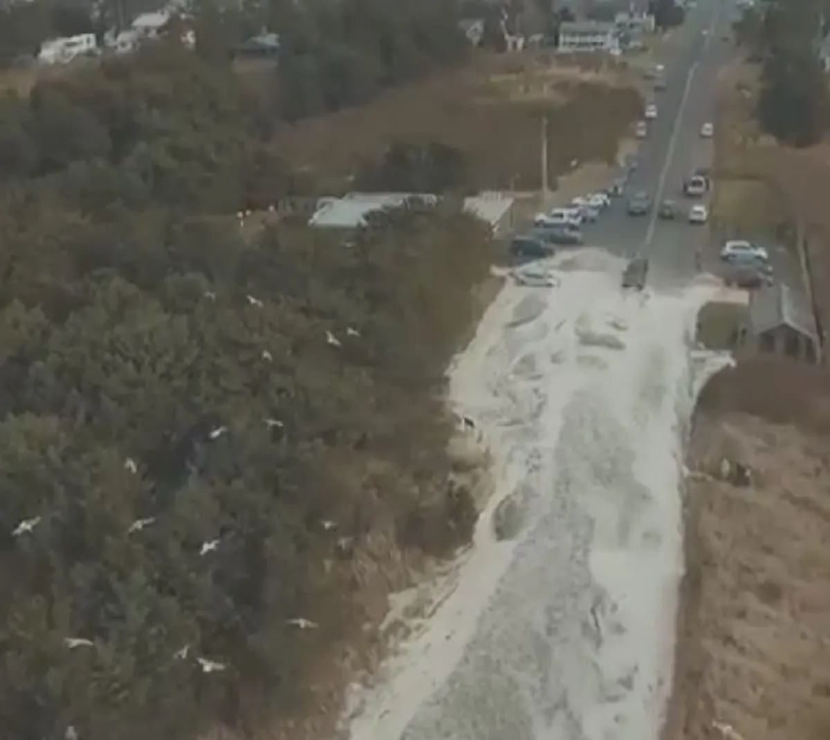 หนีตายอลหม่าน!!! คลื่นยักษ์ถล่มยับ กวาดรถยนต์จมหายไปกับสายน้ำ งานนี้เสียหายหลายแสน (มีคลิป)