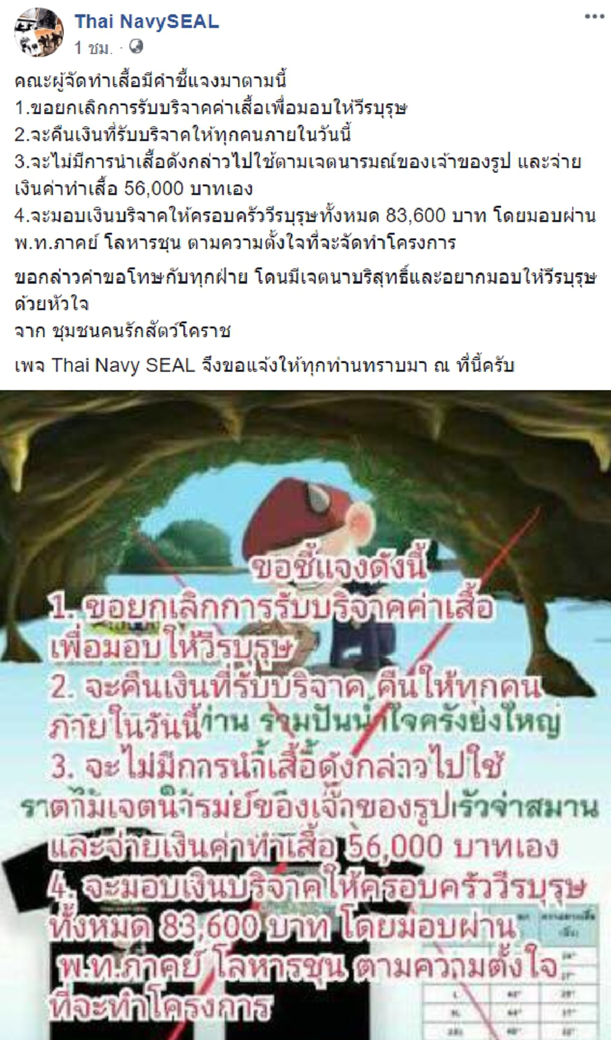 Thai NavySEAL แจง กรณีมีเพจโผล่ขายเสื้อ "จ่าแซม" ใช้สัญลักษณ์ปีกฉลามขาวคู่ (รายละเอียด)