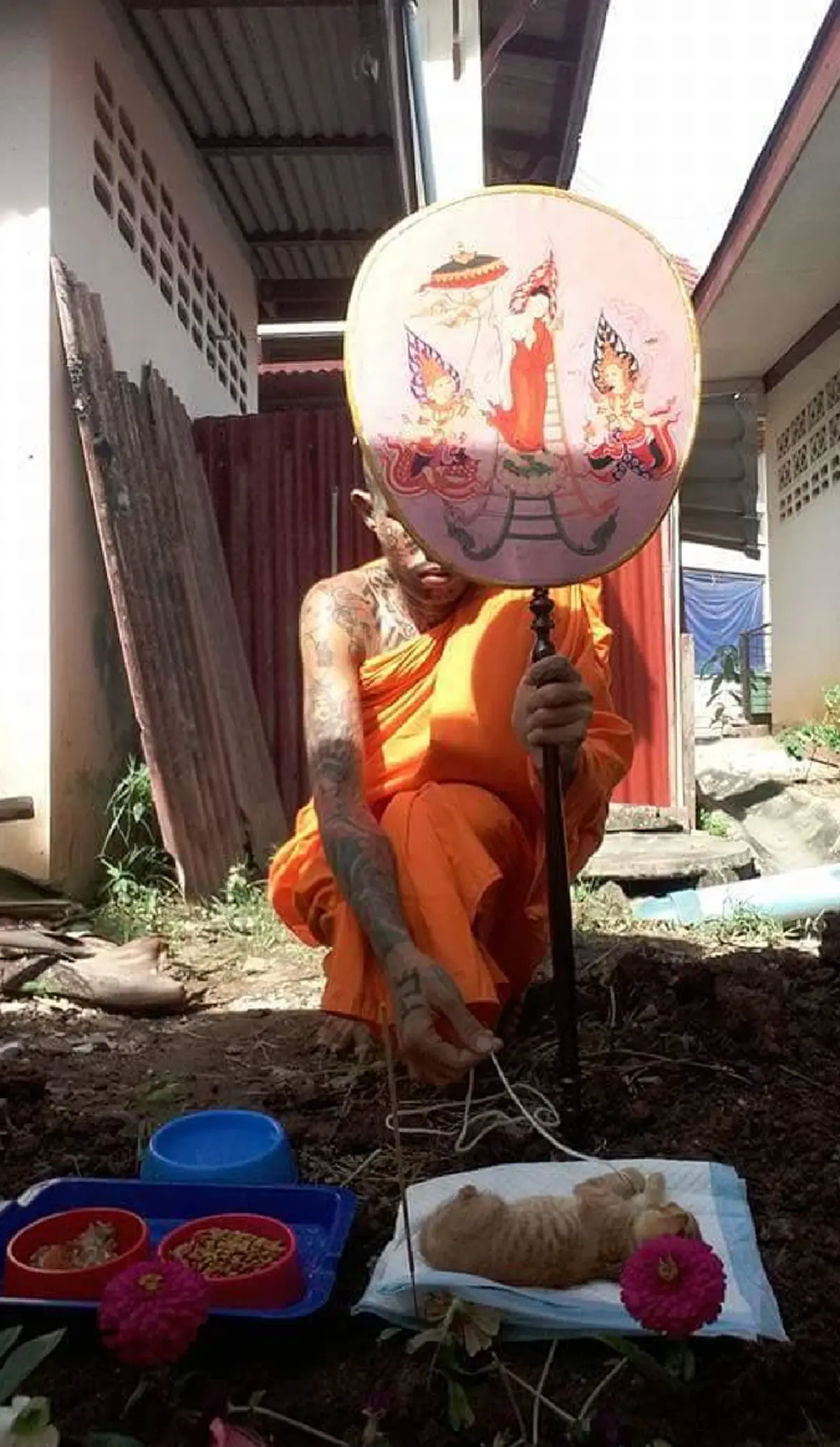 แห่ชื่นชมทั้งโซเชียล!! "พระสงฆ์" นั่งท้ายกระบะเอาผ้าคลุมจีวรคลุมหัว "เจ้าตูบ" บังแดดให้ ชาวเน็ตสุดประทับใจ คอมเม้นต์สนั่น!! (ภาพ)