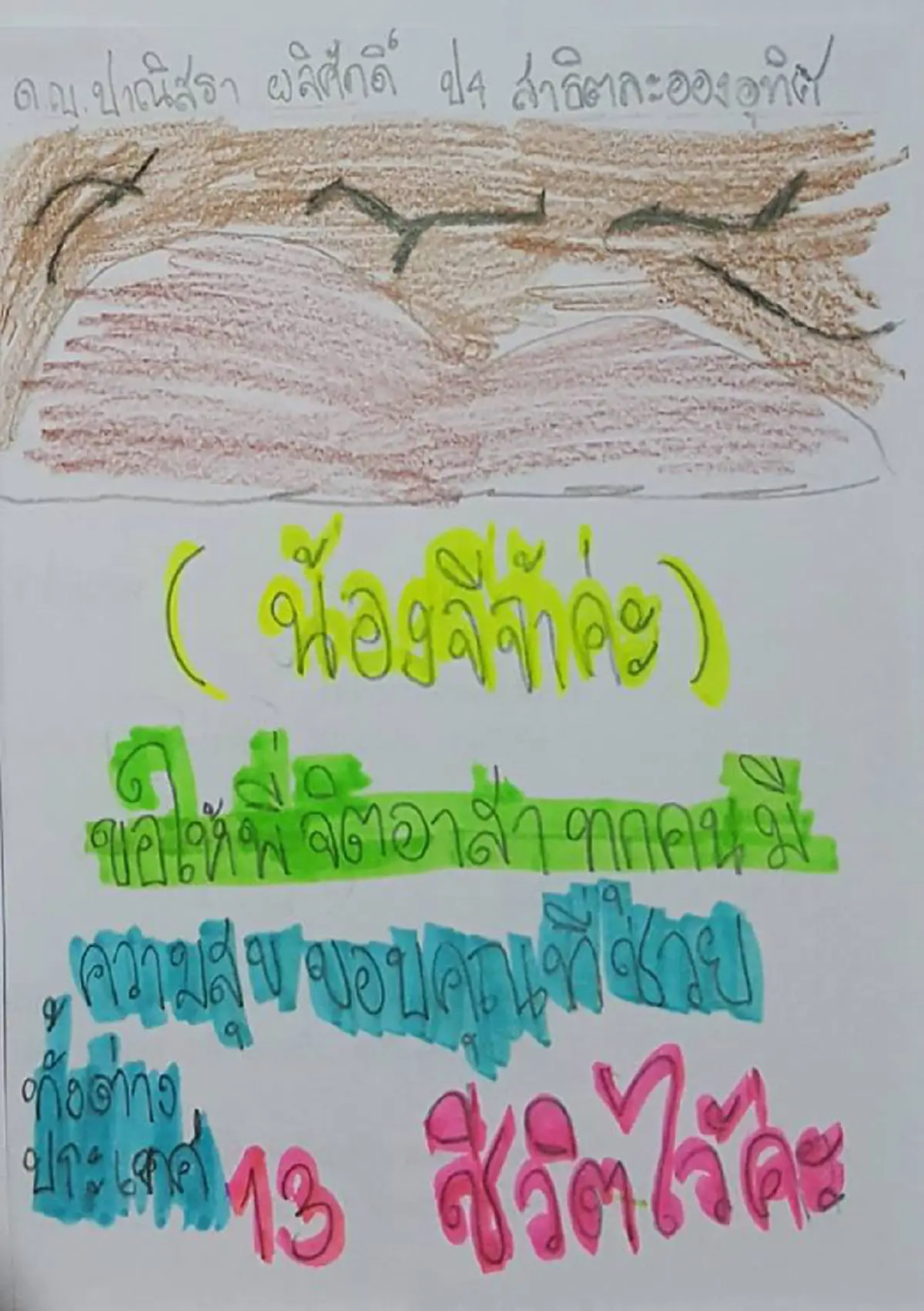 หนูขอขอบคุณทุกคน !!! "จดหมายน้องประถม" เขียนพร้อมวาดภาพประกอบ  กำลังใจเล็กๆ ของทุกคนที่ช่วย "หมูป่าถ้ำหลวง" (ชมภาพ)
