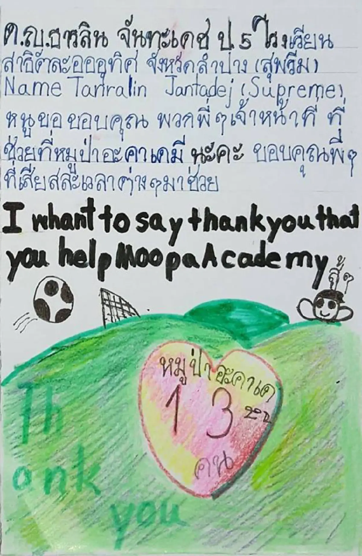หนูขอขอบคุณทุกคน !!! "จดหมายน้องประถม" เขียนพร้อมวาดภาพประกอบ  กำลังใจเล็กๆ ของทุกคนที่ช่วย "หมูป่าถ้ำหลวง" (ชมภาพ)