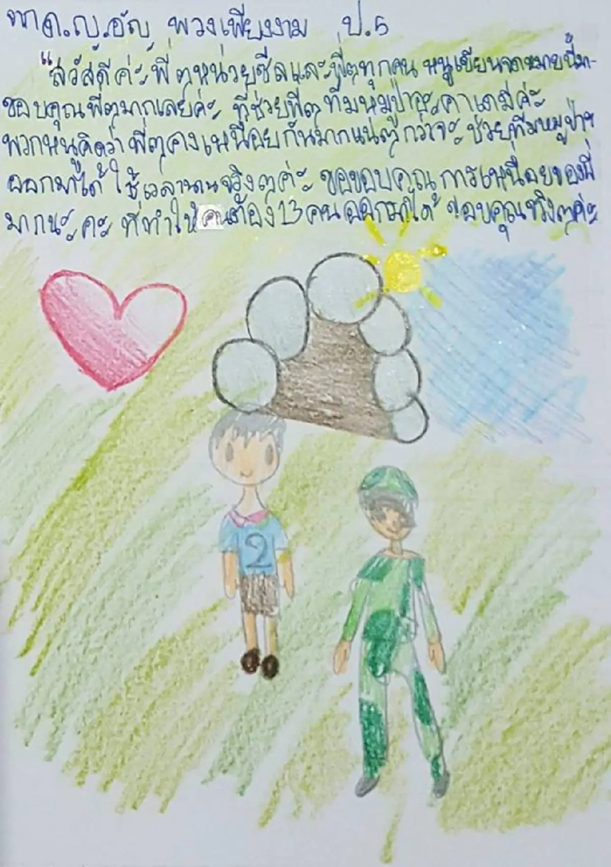 หนูขอขอบคุณทุกคน !!! "จดหมายน้องประถม" เขียนพร้อมวาดภาพประกอบ  กำลังใจเล็กๆ ของทุกคนที่ช่วย "หมูป่าถ้ำหลวง" (ชมภาพ)