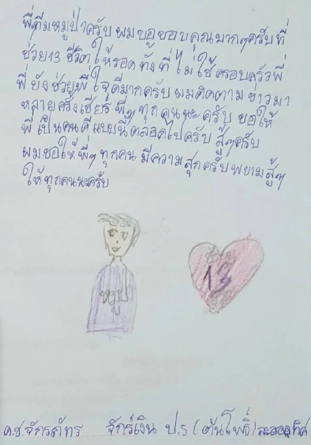 หนูขอขอบคุณทุกคน !!! "จดหมายน้องประถม" เขียนพร้อมวาดภาพประกอบ  กำลังใจเล็กๆ ของทุกคนที่ช่วย "หมูป่าถ้ำหลวง" (ชมภาพ)