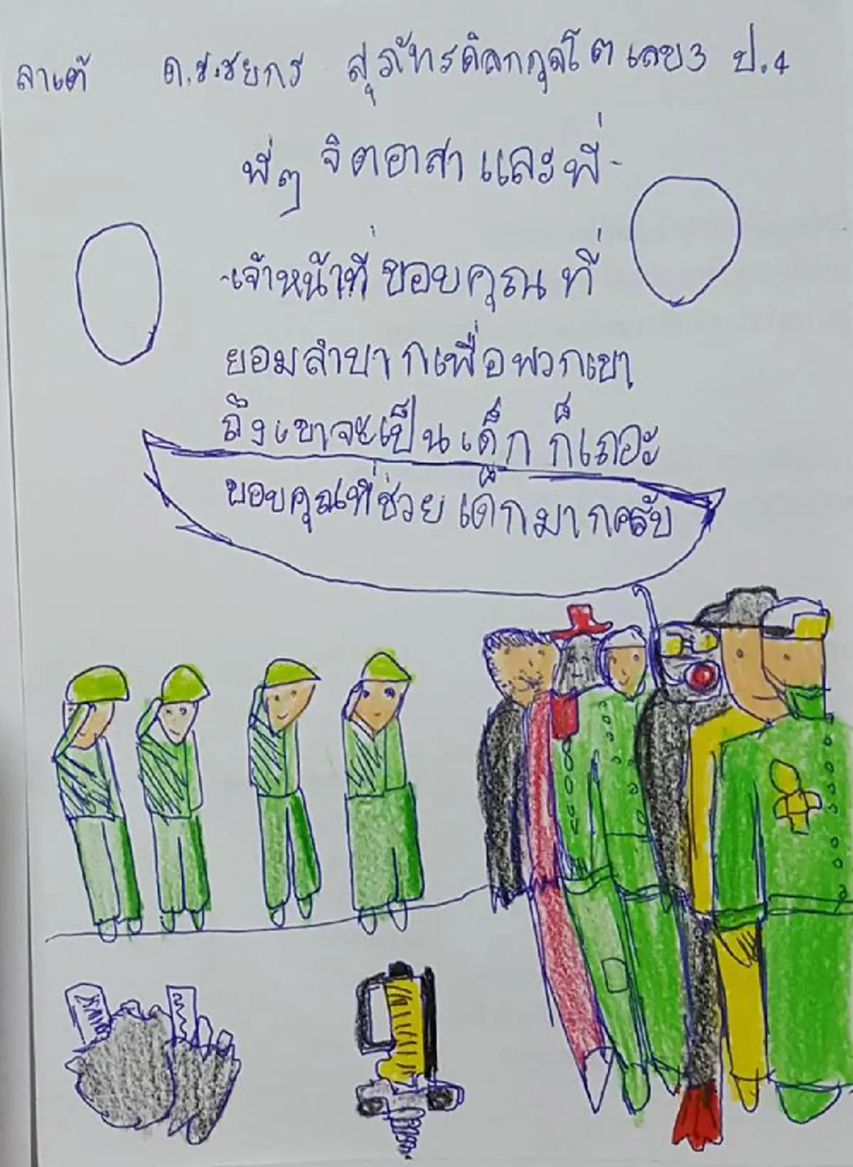 หนูขอขอบคุณทุกคน !!! "จดหมายน้องประถม" เขียนพร้อมวาดภาพประกอบ  กำลังใจเล็กๆ ของทุกคนที่ช่วย "หมูป่าถ้ำหลวง" (ชมภาพ)
