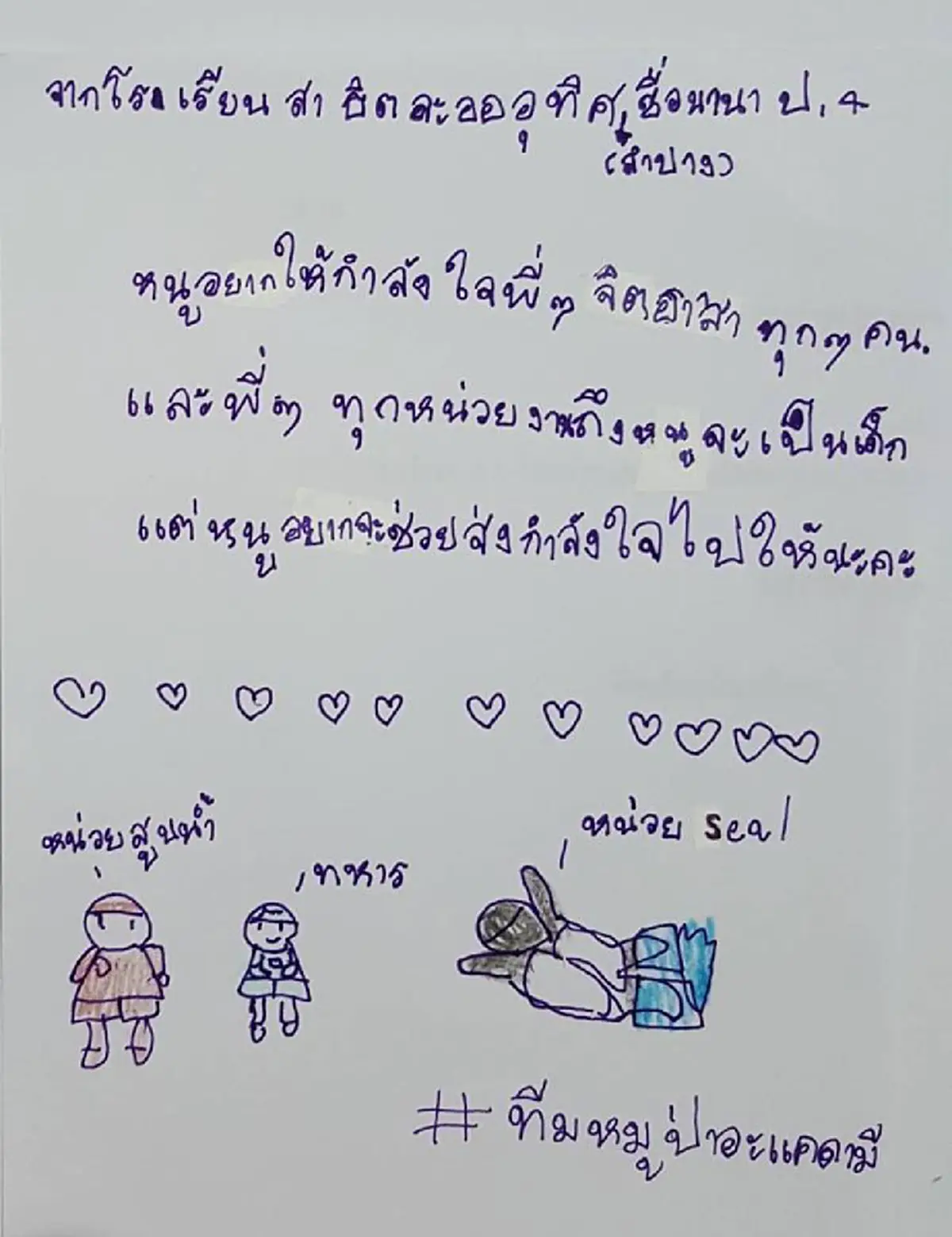 หนูขอขอบคุณทุกคน !!! "จดหมายน้องประถม" เขียนพร้อมวาดภาพประกอบ  กำลังใจเล็กๆ ของทุกคนที่ช่วย "หมูป่าถ้ำหลวง" (ชมภาพ)