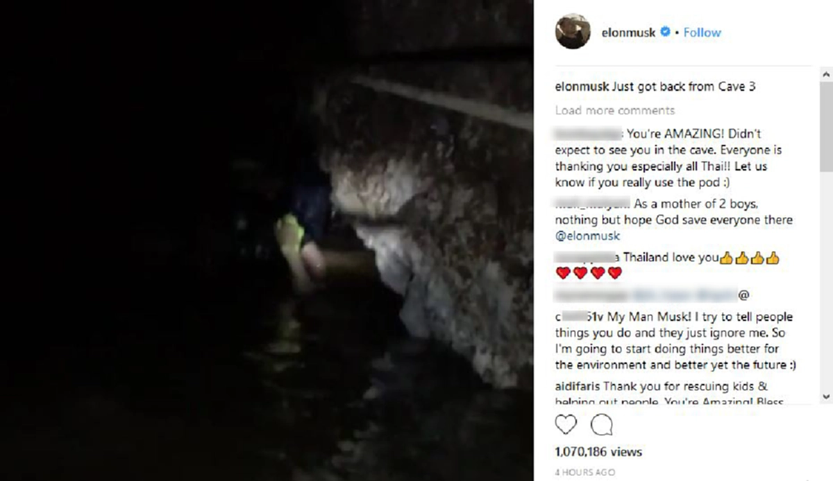 เปิดคลิปจาก \"Elon Musk\"  เจ้าตัวโพสต์เอง!! ดำน้ำเข้าถ้ำหลวง เผยบรรยากาศจากโถง3! (มีคลิป)